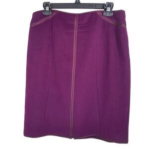 Ann Taylor Wool Blend Skirt Plum Purple Lined Knee Length Satin Piping Office